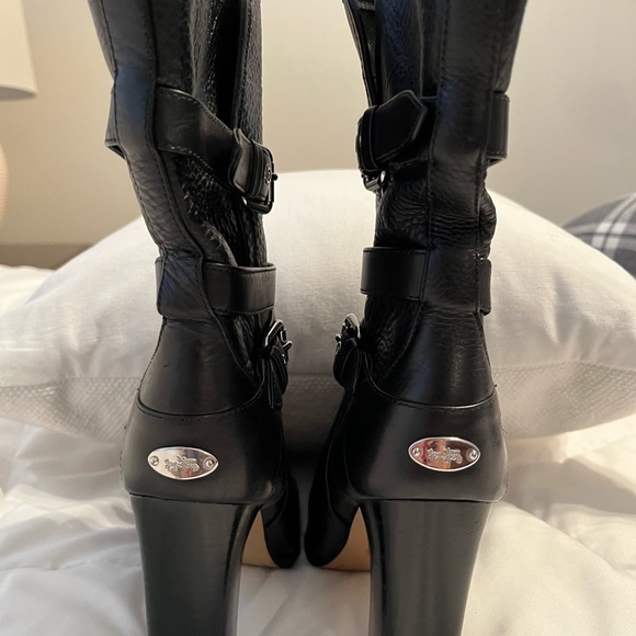 COACH ALEXANDRA BLACK LEATHER MID-CALF BOOT-BUCKLE 9 - Picture 4 of 12